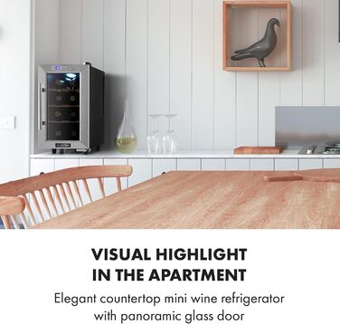 Klarstein Wine & Beverage Refrigerator - Slim Design, 1-Zone, Glass Door, Outdoor Ready, UV Protection, 8-Bottle Capacity