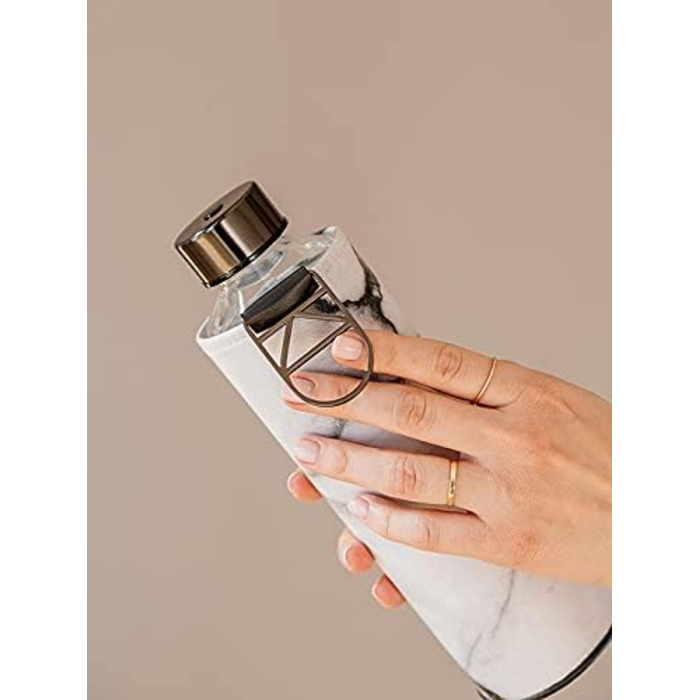 EQUA large drinking bottle with faux leather sleeve, 750 ml, made of borosilicate glass, BPA-free and leak-proof. (Grey/White)