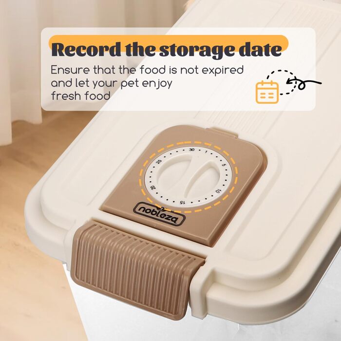 Контейнер для корму для собак та котів Nobleza, 40л, з датою виробництва, з роликами, повітряний, прозорий