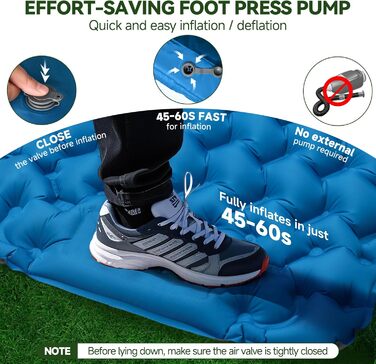 Надувний килимок для кемпінгу Isomatte 9 см, 200x68 см, з подушкою, водонепроникний, синій - для туризму, пляжу, намету