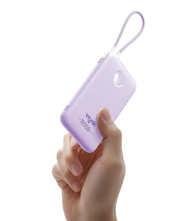 Повербанк VIYISI 10000mAh ультратонкий із вбудованим кабелем USB-C, фіолетовий