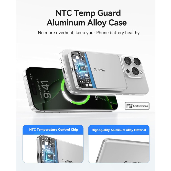 Power Bank Orico Kada Magsafe 5000mAh – Бездротовий павербанк з USB-C, Магнітне підключення, 20W PD, сумісний з iPhone 16/15/14/13/12