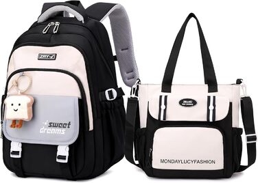 Шкільний рюкзак для дівчаток (3-7 клас), 36L, з сумкою через плече, чорний