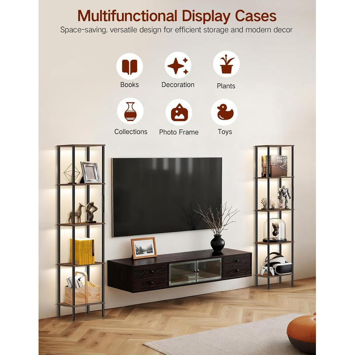 Стійка лампа з полицею, LED, регулювання яскравості, 3 колірні температури, сенсорне та дистанційне керування, полиця для книг, дерев'яна стійка, сучасний дизайн для вітальні, спальні, офісу (Rustic Brown)