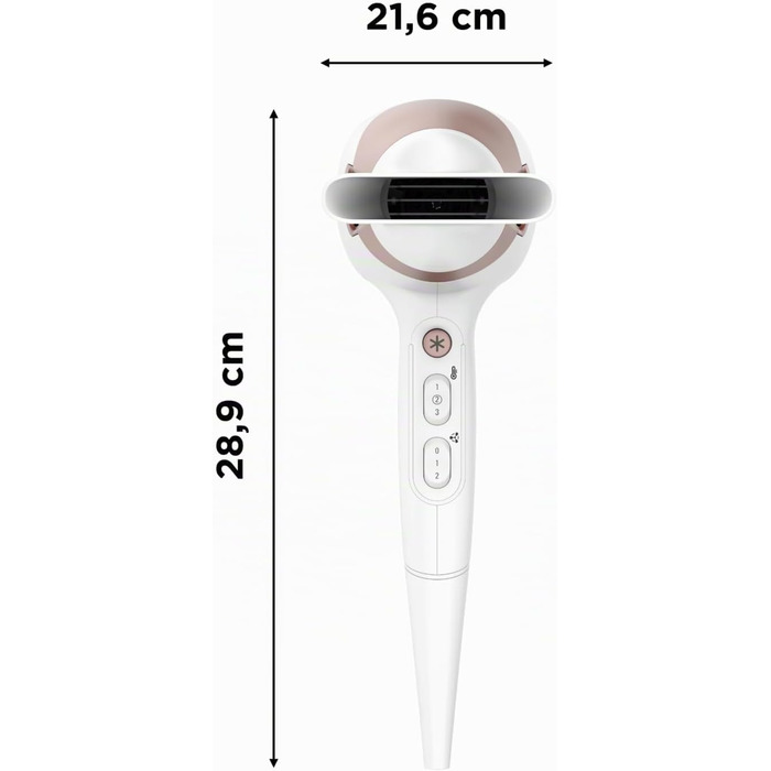 Фен для волосся Rowenta Studio Dry Glow CV5830 з дифузором для кучерявого волосся, 2100 Вт, іонізація, 3 температури, 2 швидкості, білий/рожеве золото
