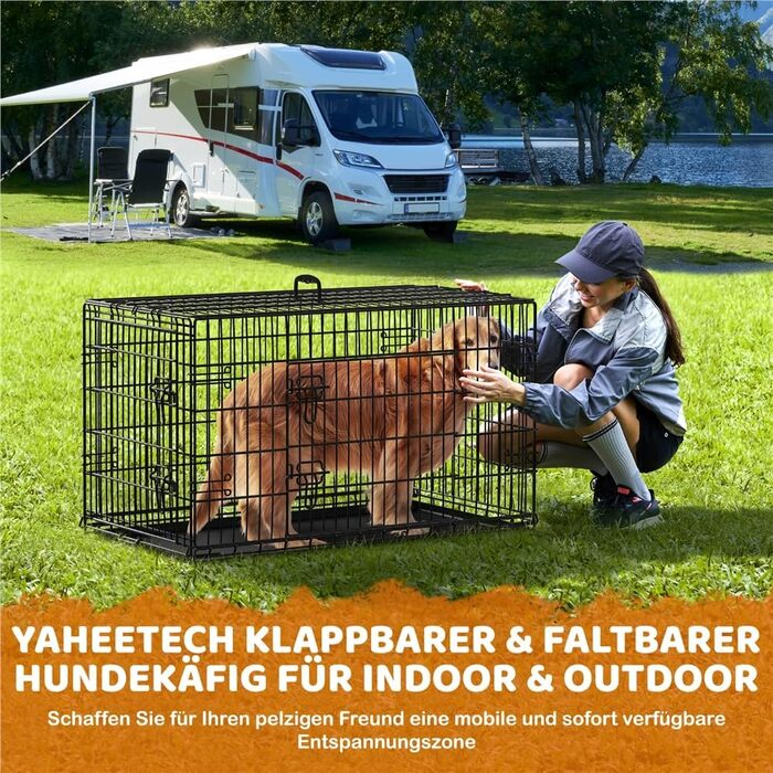 Клітка для собак Yaheetech 107x66x74.5 см, розкладний вольєр з перегородкою, 2 двері, висувна піддон, чорна, XL