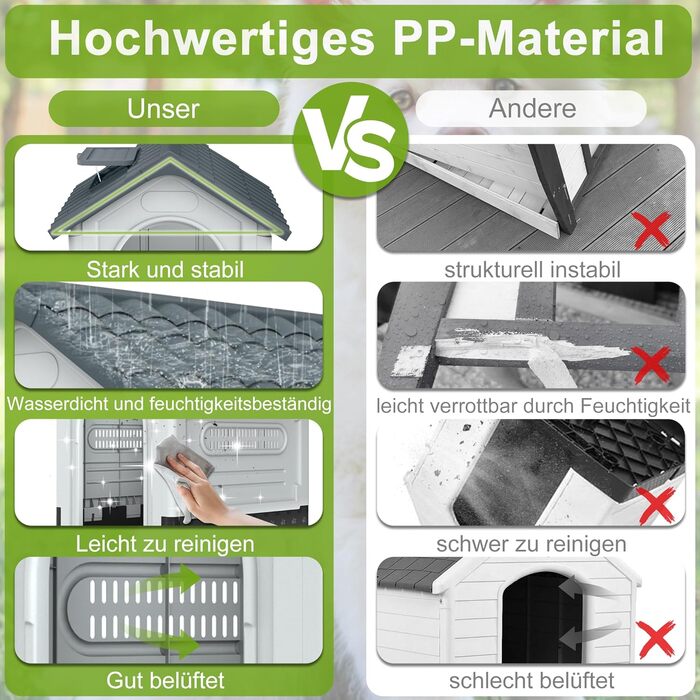 Кінець будинку для собак UISEBRT з пластику, ізольований собачий будиночок з ковзним дахом, верхнім світлом та піднятим дном, вольєр для собак, клітка для собак, будиночок для домашніх тварин для приміщення та на вулицю, 79,5 x 70,5 x 78 см