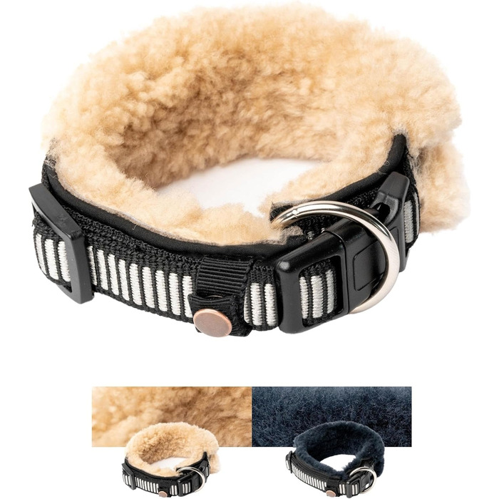 Інноваційний нашийник для собак Chris з ланолінової вовни, зменшує випадіння шерсті, з підкладкою, світловідбиваючий, регульований, для собак малого, середнього та великого розміру. Розміри: M (35-45 см), L (45-55 см), XL (55-65 см). Колір: кремовий