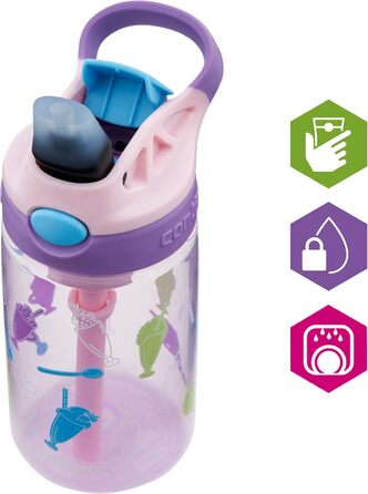 Contigo Kinder Trinkflasche Easy Clean Autospout with Straw, BPA-free durable water bottle, 100% leak-proof, easy to clean, ideal for daycare, kindergarten, school, and sports, 420 ml (Strawbery Shakes, Plastic)