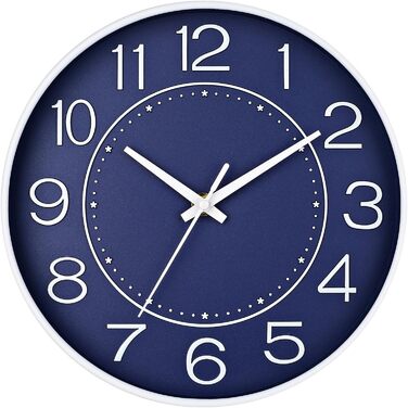 HZDHCLH Funk Wall Clock Silent No Ticking 25 cm Easy to Read Clock for Kitchen, Living Room, Bedroom, Bathroom, Home Office (Navy Blue)