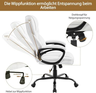 Офісне крісло Yaheetech для офісу та дому: ергономічне, з високою спинкою, регульоване по висоті, з оббивкою з штучної шкіри (білий)