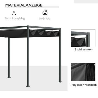 Outsunny Pergola Gazebo Patio Cover with Sliding Roof 298x213x221cm Polyester Black Gray for Garden & Patio