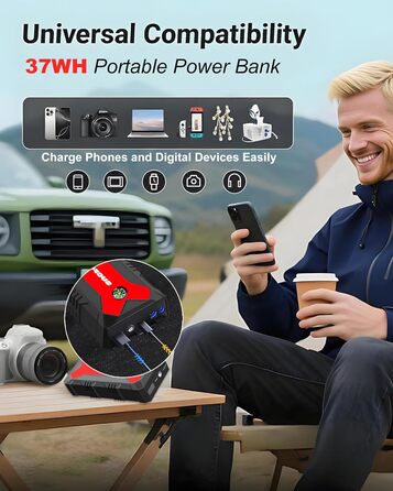Powerbank для автомобіля Starthilfe 4000A: Зарядний пристрій для авто 12V (до 9L бензин/8.5L дизель) з LED-ліхтариком та USB 3.0