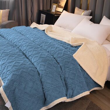 Плед Sherpa-Fleece з начосом, двосторонній, м'який, в'язаний фланелевий плед для дивану, ліжка, 150 x 200 см, сіро-блакитний