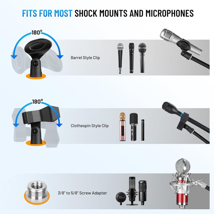 Настільний мікрофонний тримач CAHAYA 3 в 1: Регульований тримач з поворотним кріпленням 180° та кліпсою для мікрофона, підходить для конференцій, ігор та стрімінгу, CY0360 (A-подібна основа)