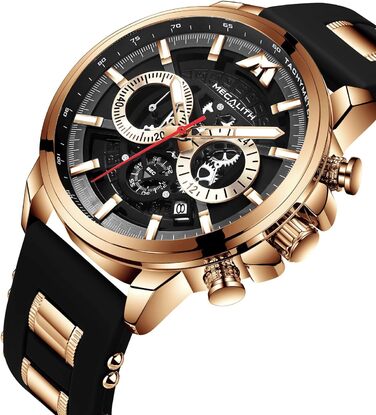 Чоловічий годинник MEGALITH Chronograph: аналоговий водонепроникний годинник з датою та світловим покриттям. Великий кварцовий годинник - ідеальний подарунок для спортивних чоловіків (A1-чорний)
