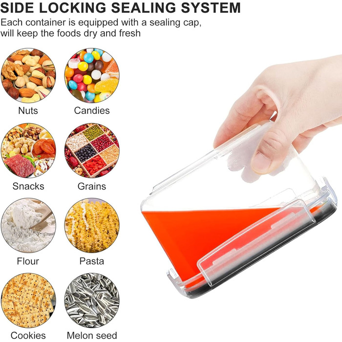 12 контейнерів для зберігання продуктів, герметичні, BPA-free, PP, з замком, 0.8л (Чорний) + 32 етикетки та маркер