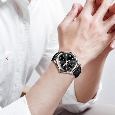 Чоловічий годинник на шкіряному ремінці, кварцовий хронограф, чорний колір, водонепроникний, для чоловіків (8411p-schwarz)