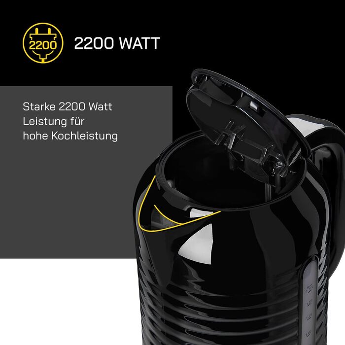 Електричний чайник WATER 3300 C, 1,7 л, 2200 Вт, антинакип, захист від перегріву, чорний