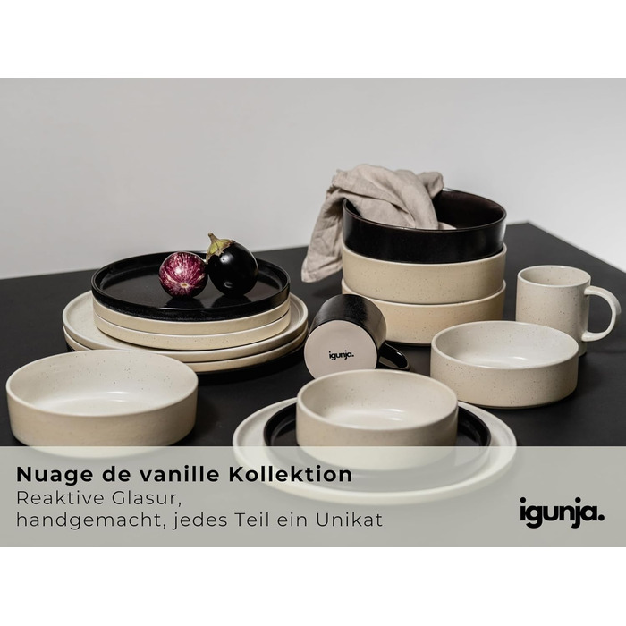 Igunga Stoneware Dinnerware Set - 12 Piece Set for 4 | Reactive Glaze Beige Tableware - Handcrafted Premium Quality