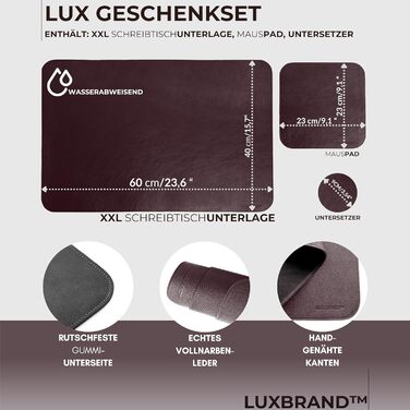 Підкладка для столу з натуральної шкіри, 2 шт. в наборі: XXL підкладка та килимок для миші (Коричнева)