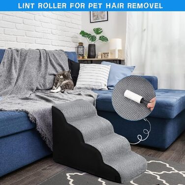 Сходинки для собак: широкі, 4 сходинки, 50 см, для маленьких собак, з високощільним пінопластом, знімний чохол, неслизьке дно, 51x72x41 см