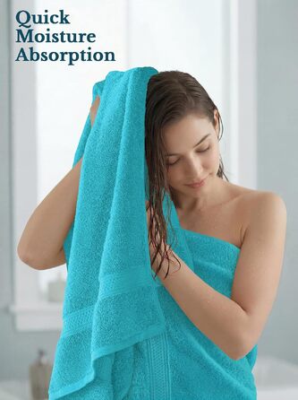 Набір банних рушників Utopia Towels, 100% бавовна, 69 x 137 см, м'які та гігроскопічні, з петлею для підвішування, 4 шт, бірюзовий