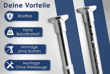 Штанга для душу без свердління 160-210 см, срібна, Ø 25 мм, телескопічна. Підходить для ванної, душу та перегородки. Штанга з нержавіючої сталі