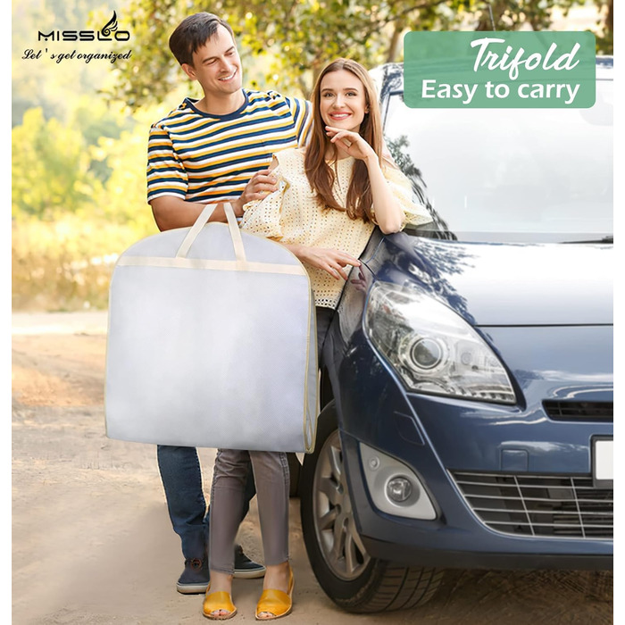 Чохол для вечірньої сукні MISSLO, 177см, дихаючий, з кишенями, для подорожей, білий. Підходить для весільних та довгих суконь, костюмів.