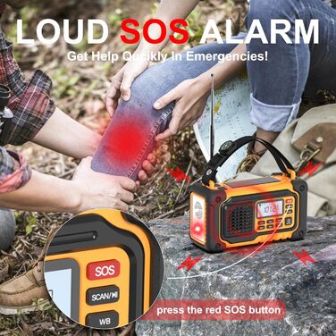 Радіо для надзвичайних ситуацій, AM/FM/SW/NOAA: радіо з ручним заводом, 37000 мWh, USB/сонячна/ручна зарядка, живлення від AAA-акумулятора, SOS-сигнал та ліхтарик для дому та вулиці