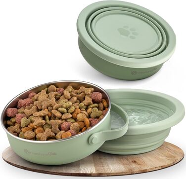 Hana Pets: Миска для годування тварин у дорогу 900 мл з кришкою - ідеальна для подорожей та активного відпочинку. Нержавіюча сталь, складна силіконова кришка, зручне собаче аксесуар. Міцна, компактна, гігієнічна.