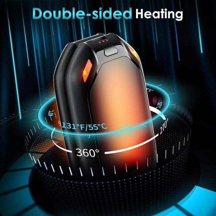Електричний нагрівач для рук, 2 шт. - перезарядна модель з магнітною фіксацією, ультралегкий та тонкий, 6000 мАг, 3 режими нагріву, для чоловіків та жінок, Outdoor, Гольф, кемпінг, чорний