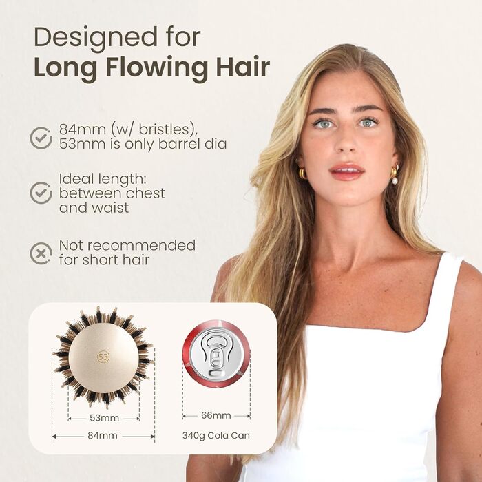 Кругла щітка для волосся AIMIKE 53 мм з щетиною кабана для сушіння, укладання та створення об'єму