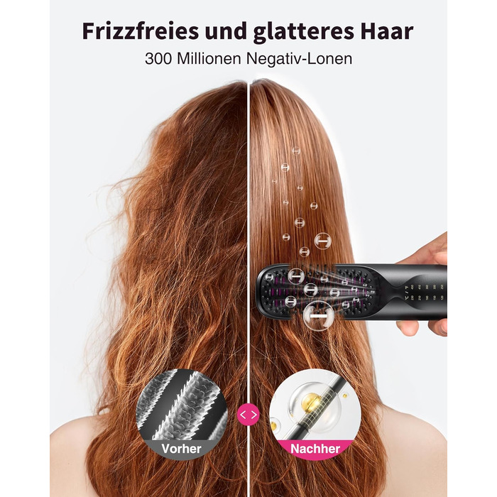 Bopcal Міні випрямляч для волосся - щітка-випрямляч, бездротова, 10000mAh, іонна технологія, професійний захист від опіків, швидкий нагрів, 6 температурних режимів, для подорожей, чорний