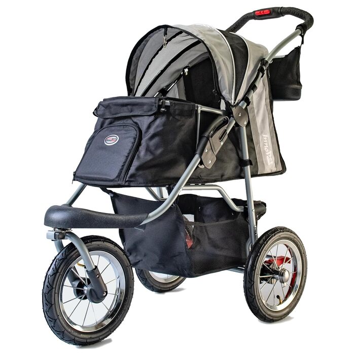 Візок для собак Innopet Comfort Air Eco чорного та срібного кольорів – візок для собак/кішок з колесами діаметром 30 см, складається в одну руку, підходить для лісових стежок – світловідбиваючі смуги, органайзер, перероблений нейлоновий матеріал