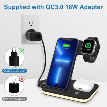 Зарядна станція 3-в-1 для Apple Watch та iPhone: бездротова зарядка для iPhone 16/15/14/13/12/11/Pro/Max/X/8/Plus та Apple Watch 10/9/Ultra/8/7/6/SE/5/4/3/AirPods Pro 4/3/2