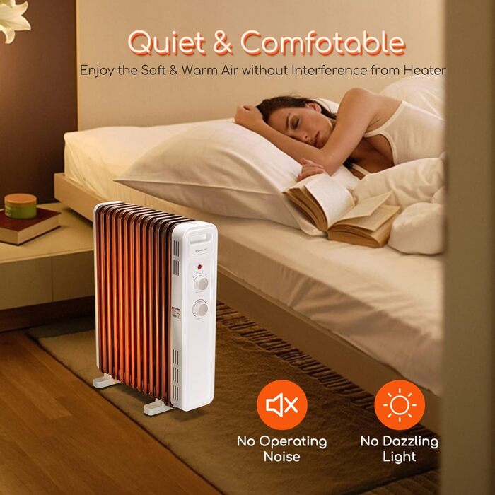 Електричний масляний радіатор Aigostar 2500W з термостатом, 13 ребер, 30м², 3 режими, захист від перекидання та перегріву