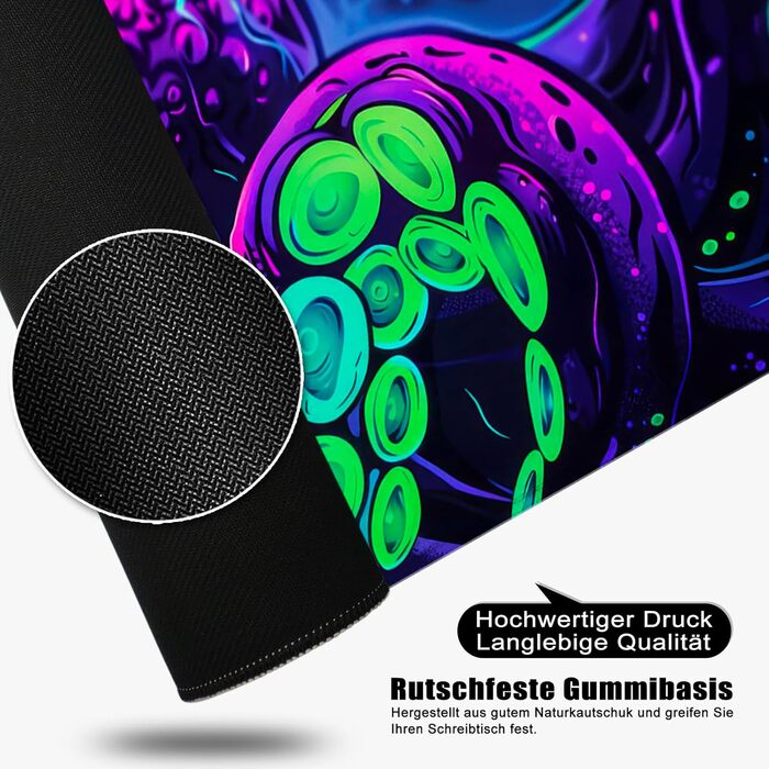 Килимок для миші Octopus, фіолетовий, 80x30 см, XL, великий, для геймінгу, під клавіатуру, Desk Pad & Desk Mat