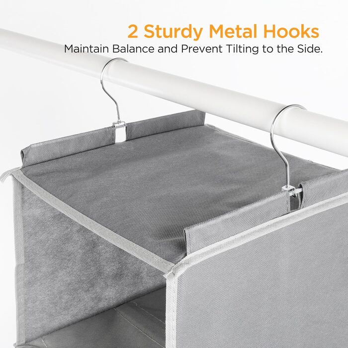 Органайзер для шафи Cozary з 5 відділеннями, складаний, з металевими гачками - сірий