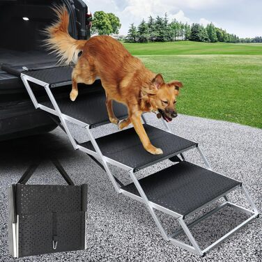 Східці для собак у машину DGSL: широкі, 4 сходинки, для позашляховиків, вантажівок, SUV, з антиковзким покриттям, зелені