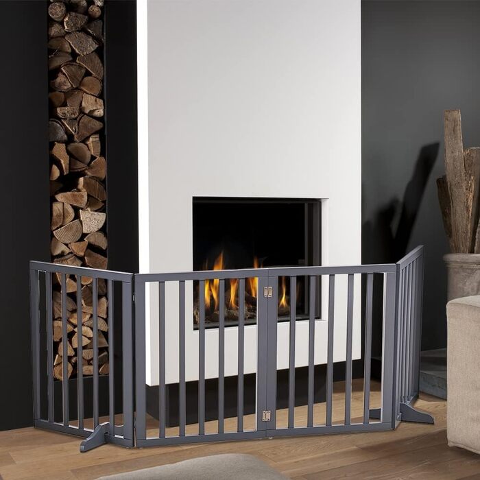 Захисний бар'єр для собак, дерев'яний, розкладний, без свердління, 4 панелі, 183x60 см, білий