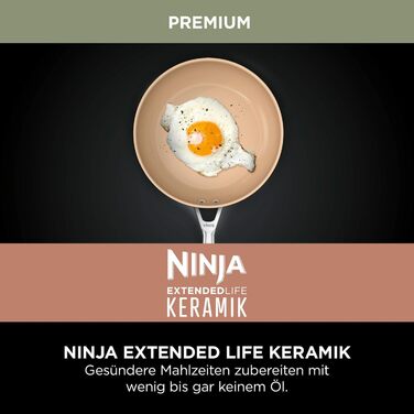 Сковорода Ninja Extended Life 24 см з керамічним покриттям, антипригарна (без PFOA, PFOA, свинцю або кадмію), для індукційних плит, з нержавіючою ручкою, термостійка до 285 °C, теракота & сірий колір, CW90024DE