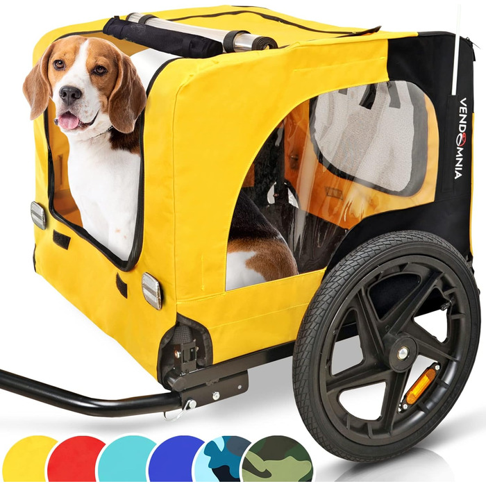 Причіп для собак до велосипеда, складаний, з прапорцем та ременем. Доступні кольори: червоний, пісочний, м'ятний, фіолетово-блакитний, військово-блакитний, військово-зелений