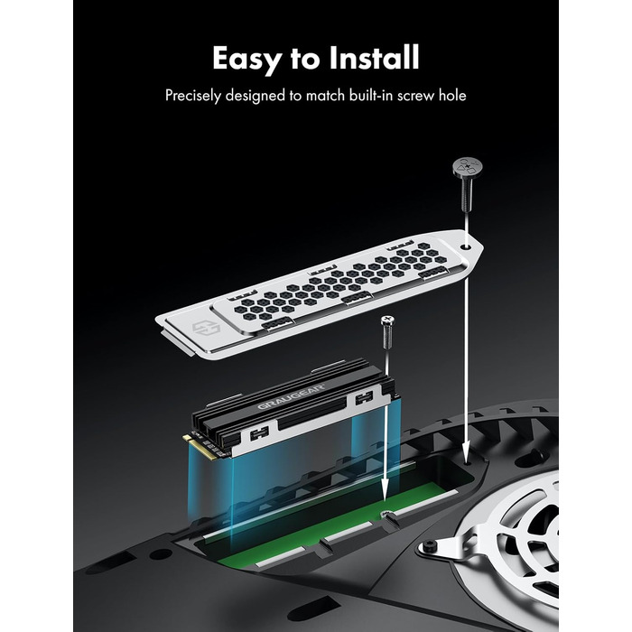 Радіатор охолодження GrauGear для M.2 NVMe SSD, комплект для Playstation 5, PS5 Slim, з теплопровідною кришкою (алюміній) (G-PS5HS02-Cov)