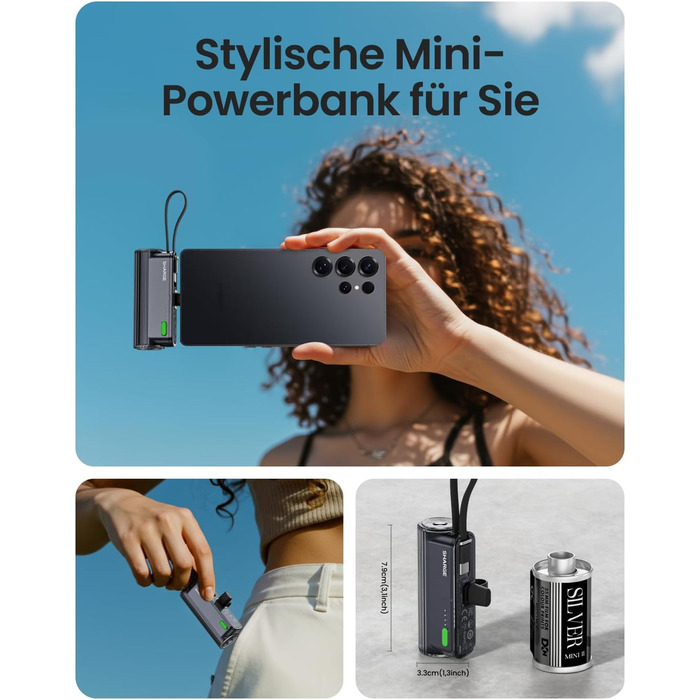 Power Bank SHARGE Flow Mini 2 22.5W: Компактний акумулятор з інтегрованим кабелем для iPhone та Galaxy, USB-C та Lightning