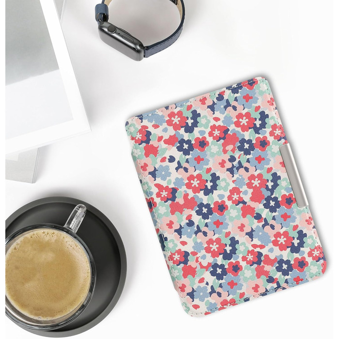 Чохол-книжка kwmobile для Tolino Shine 3 - яскравий дизайн з пастельними квітами (синій, жовтий, зелений, червоний, рожевий)