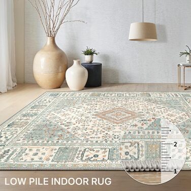 Килим GENIMO Boho Vintage 160x230 см, короткий ворс, антиковзаючі, для вітальні, спальні, їдальні, офісу, салатовий, геометричний, прямокутний