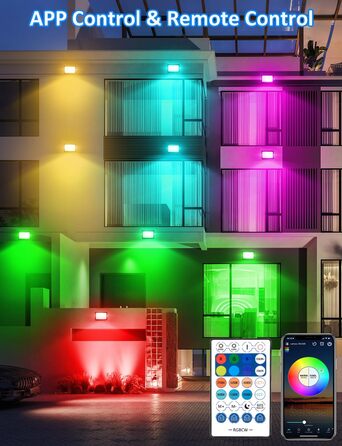 LED Floodlights Outdoor, 100W Smart RGB Floodlights with Remote Control and Bluetooth App, LED Floodlight Spotlights Color Changing Projector, IP66 Waterproof Floodlight for Gardens, Courtyards (2 Pack) (60w-rgb-app-2p)