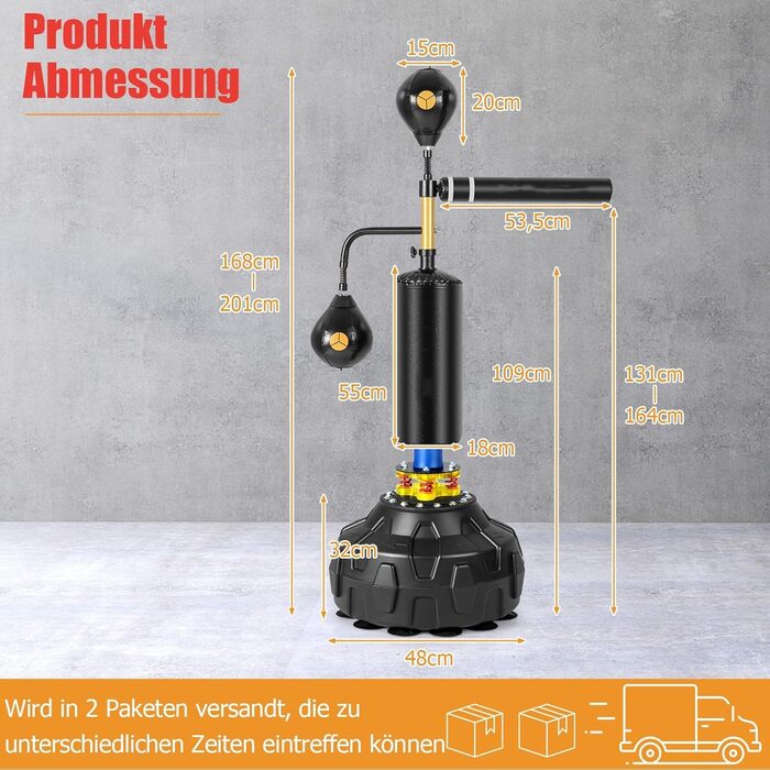 GYMAX Box Speed Trainer: регульована Standboxsack з 2 рефлекс-м'ячами та 360° поворотним кріпленням, заповнюється піском/водою, для боксу, муай-тай, MMA (дорослих та підлітків)