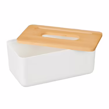 Relaxdays White Towel Box with Bamboo Lid